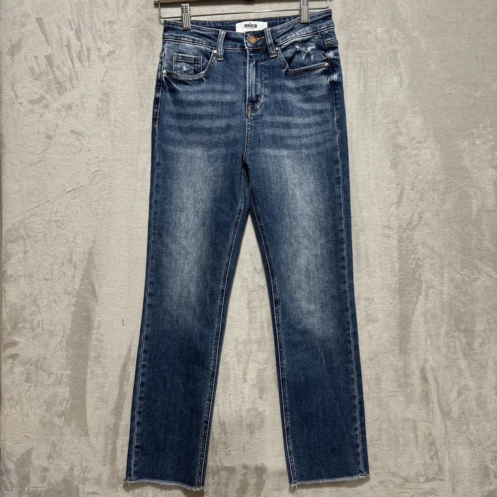 Mica LA Women's Size 25 High Rise Straight Leg Jeans Blue Med Wash Raw Hem
